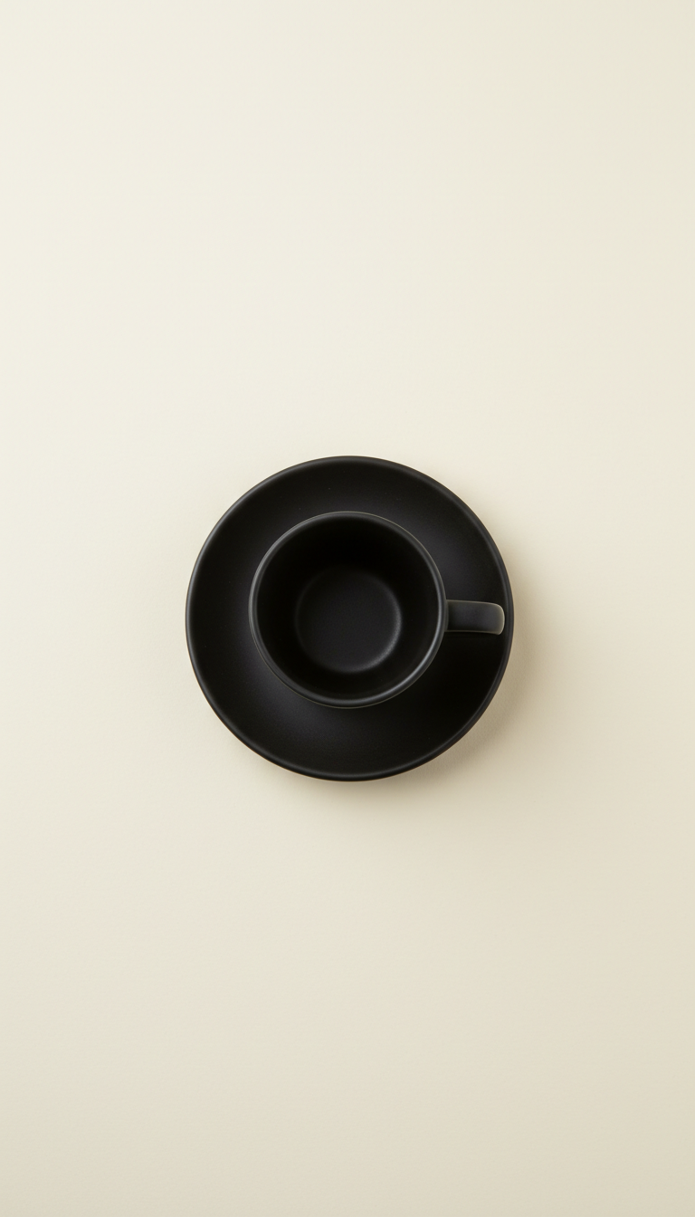 Matte black ceramic espresso cup and saucer