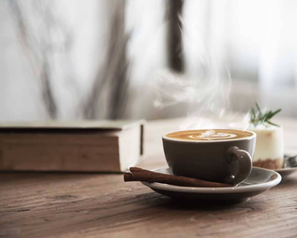 Hot Coffee Cup set wooden table